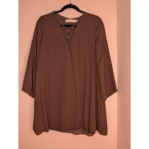 ASTR The Label Women Moss Green Lace-Up Boho Flowy Dress S